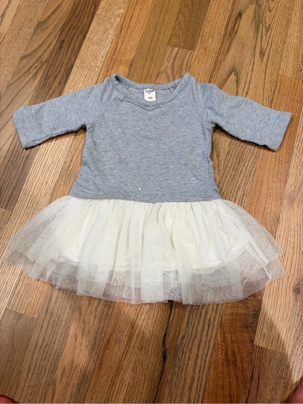 OshKosh baby girl 3/4 sleeve sparkly gray with white tutu dress
